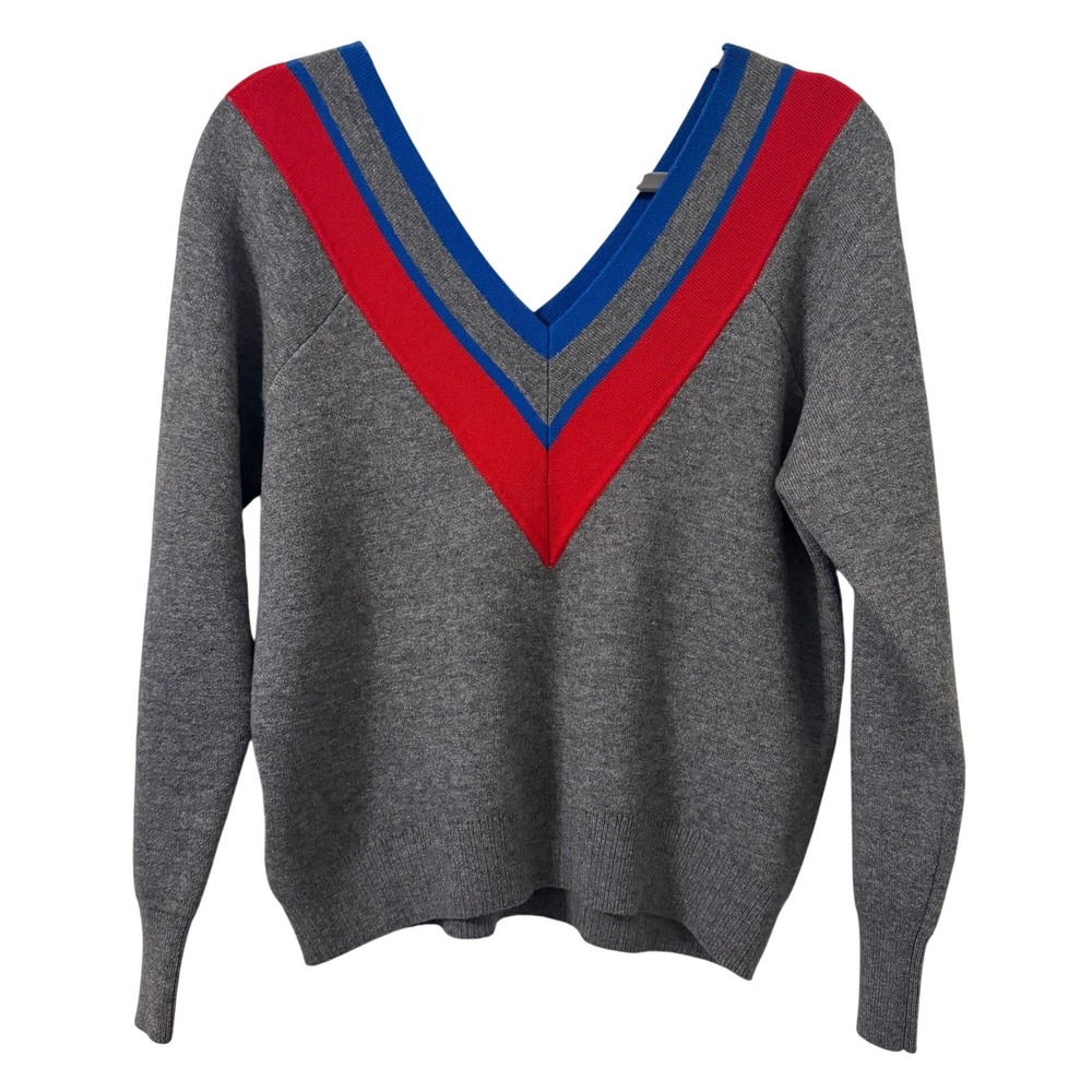 Sandro Paris Varsity Chevron Sweater XL Gray Wool Cashmere Preppy Zari Toraz